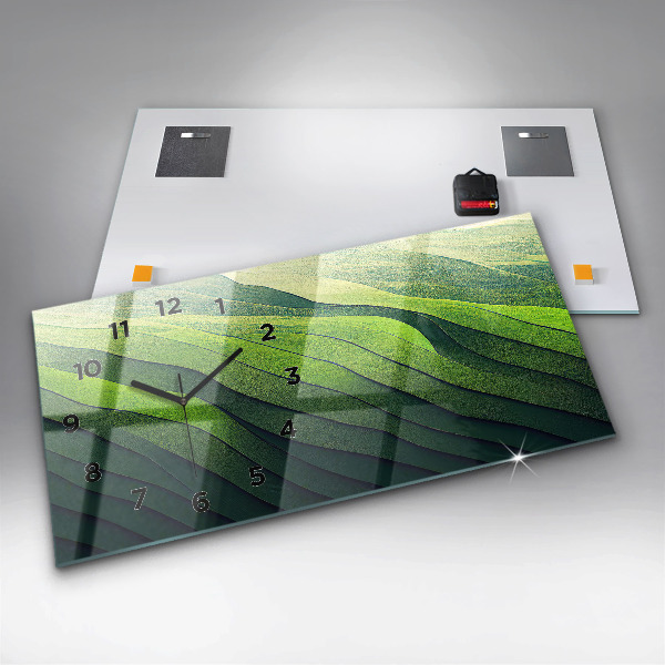 Horloge murale horizontale Abstraction des champs verts
