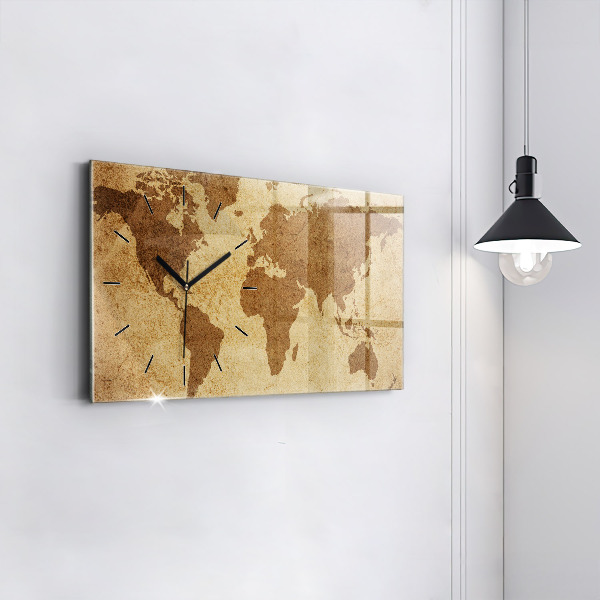 Horloge rectangulaire horizontale Carte du monde vintage