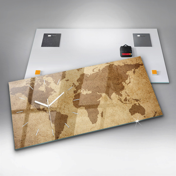 Horloge rectangulaire horizontale Carte du monde vintage