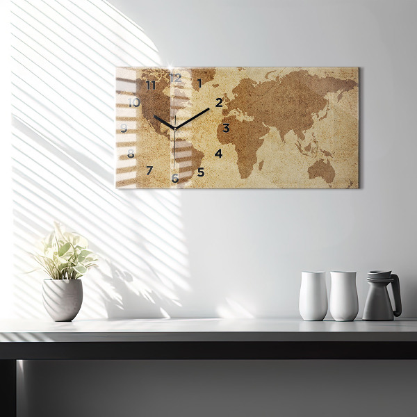Horloge rectangulaire horizontale Carte du monde vintage