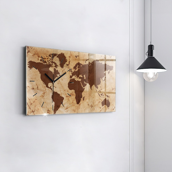Horloge rectangulaire horizontale Carte du monde vintage