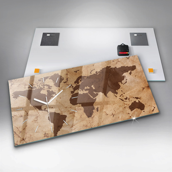 Horloge rectangulaire horizontale Carte du monde vintage
