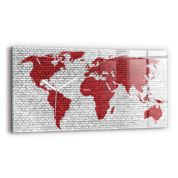 Horloge murale horizontale Carte du monde avec un mur de briques
