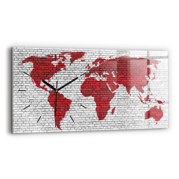 Horloge murale horizontale Carte du monde avec un mur de briques