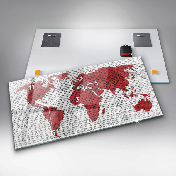 Horloge murale horizontale Carte du monde avec un mur de briques