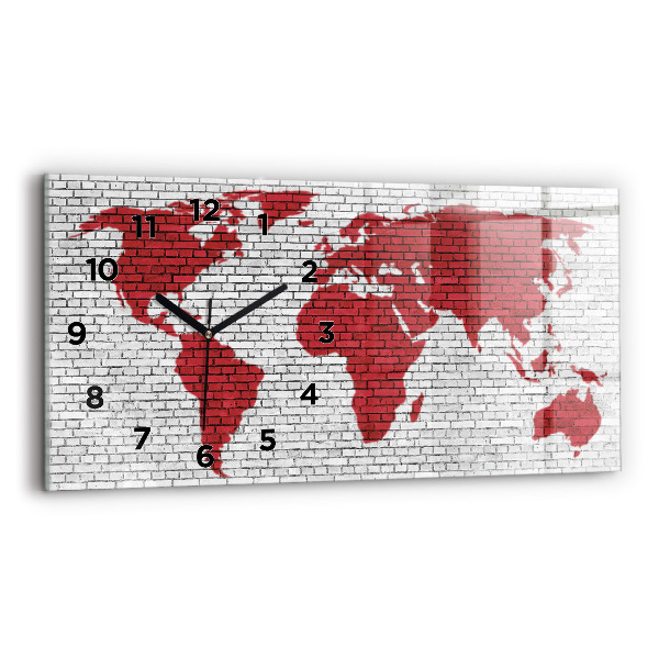 Horloge murale horizontale Carte du monde avec un mur de briques