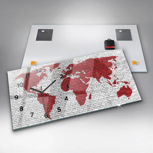 Horloge murale horizontale Carte du monde avec un mur de briques