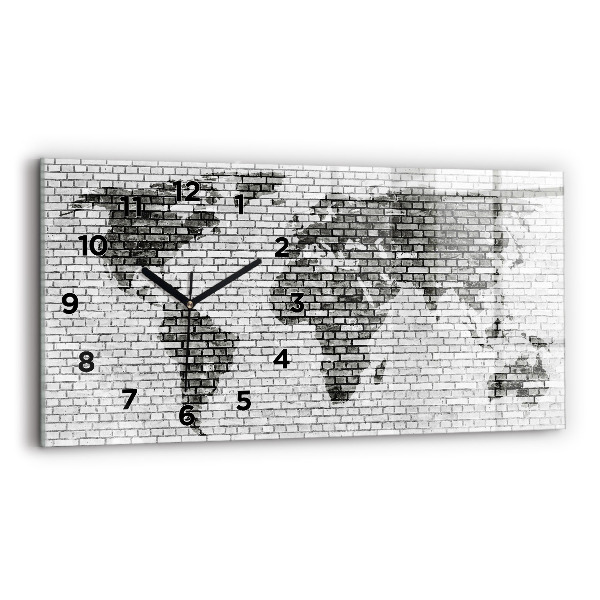 Horloge murale horizontale Carte du monde avec un mur de briques