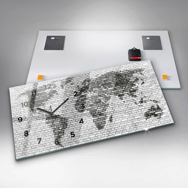Horloge murale horizontale Carte du monde avec un mur de briques