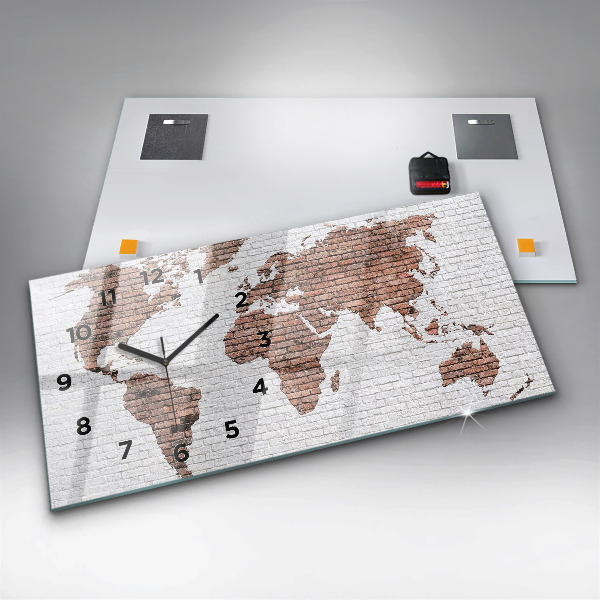 Horloge murale horizontale Carte du monde en briques