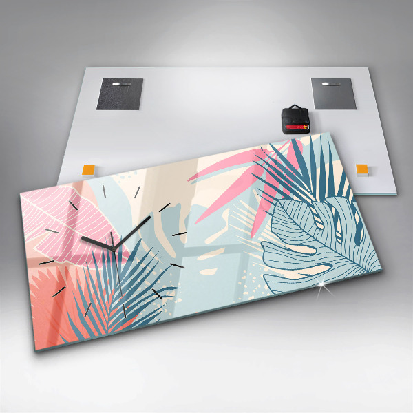 Horloge murale horizontale Feuilles pastel