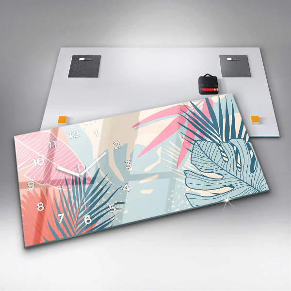 Horloge murale horizontale Feuilles pastel