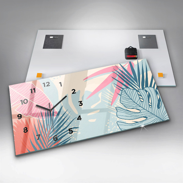 Horloge murale horizontale Feuilles pastel