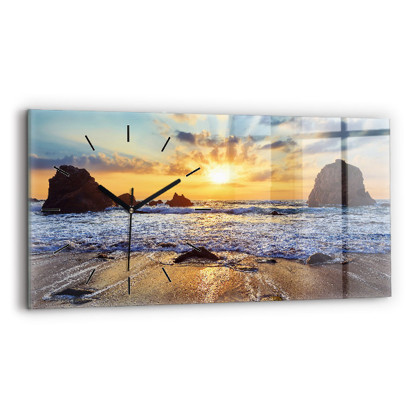 Horloge murale horizontale Coucher de soleil sur la plage