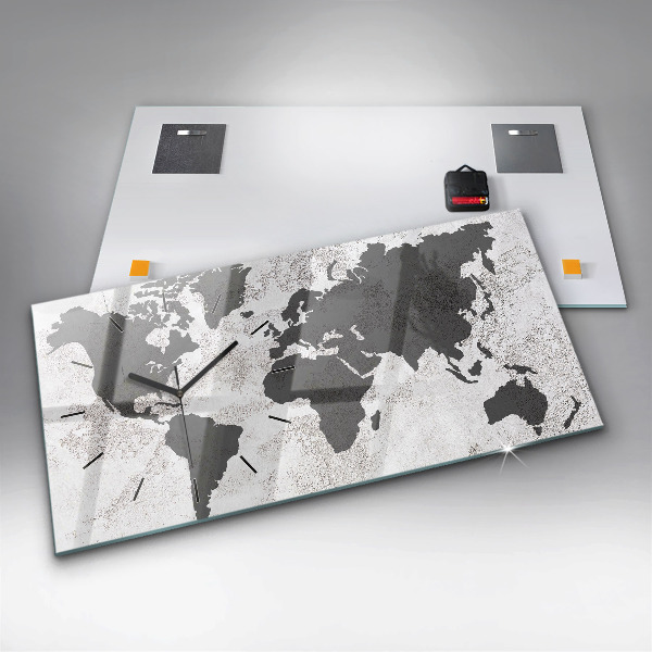 Horloge murale horizontale Carte du monde en béton