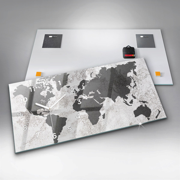 Horloge murale horizontale Carte du monde en béton