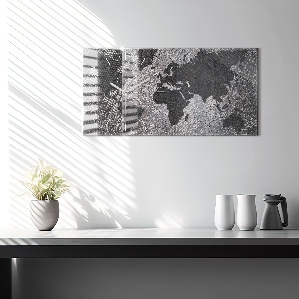 Horloge murale horizontale Carte du monde en béton