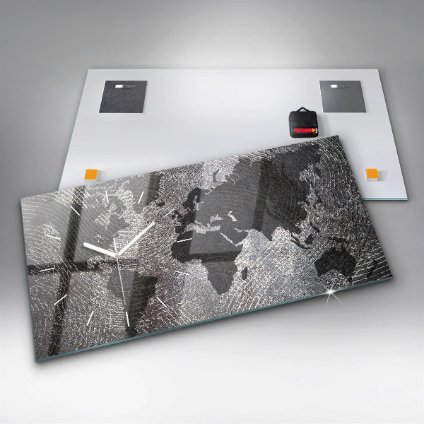 Horloge murale horizontale Carte du monde en béton