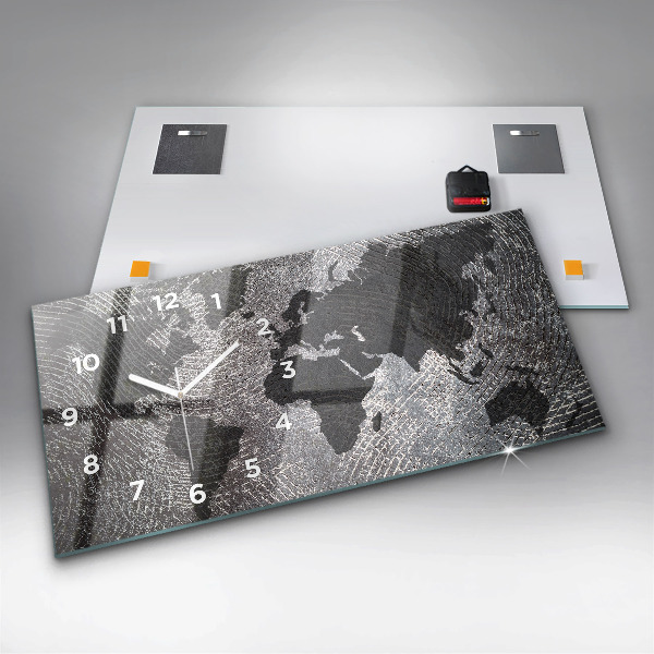 Horloge murale horizontale Carte du monde en béton