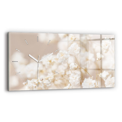 Horloge murale horizontale Petites fleurs blanches