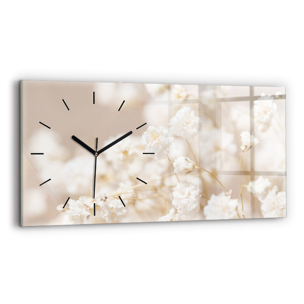 Horloge murale horizontale Petites fleurs blanches