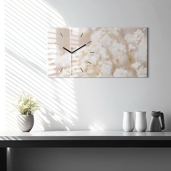 Horloge murale horizontale Petites fleurs blanches
