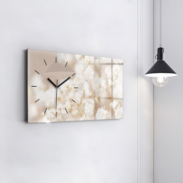 Horloge murale horizontale Petites fleurs blanches
