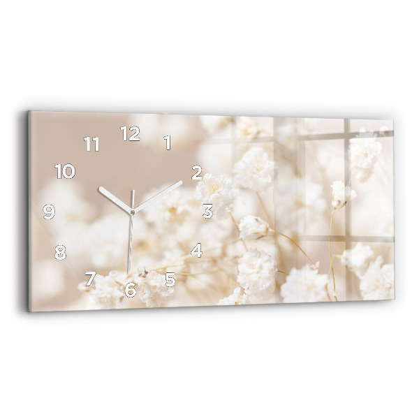 Horloge murale horizontale Petites fleurs blanches