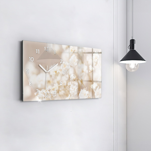 Horloge murale horizontale Petites fleurs blanches