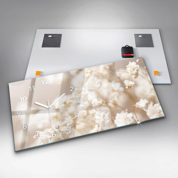 Horloge murale horizontale Petites fleurs blanches