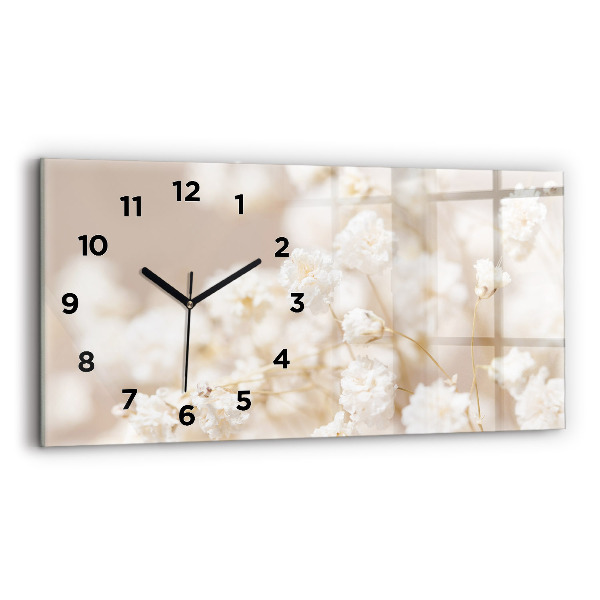 Horloge murale horizontale Petites fleurs blanches