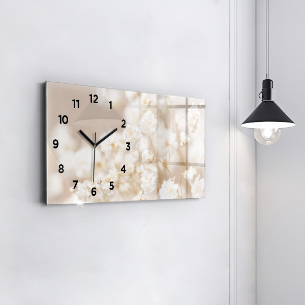 Horloge murale horizontale Petites fleurs blanches