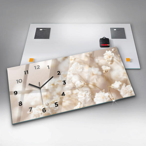 Horloge murale horizontale Petites fleurs blanches