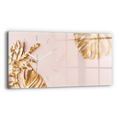 Horloge rectangulaire horizontale Feuilles tropicales dorées