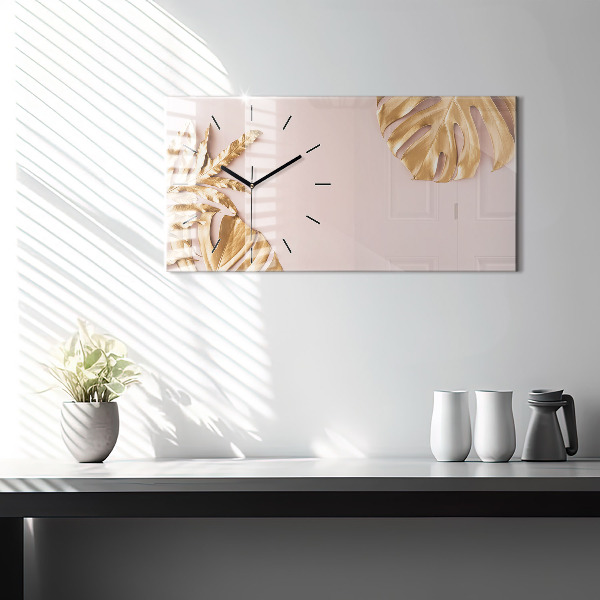 Horloge rectangulaire horizontale Feuilles tropicales dorées