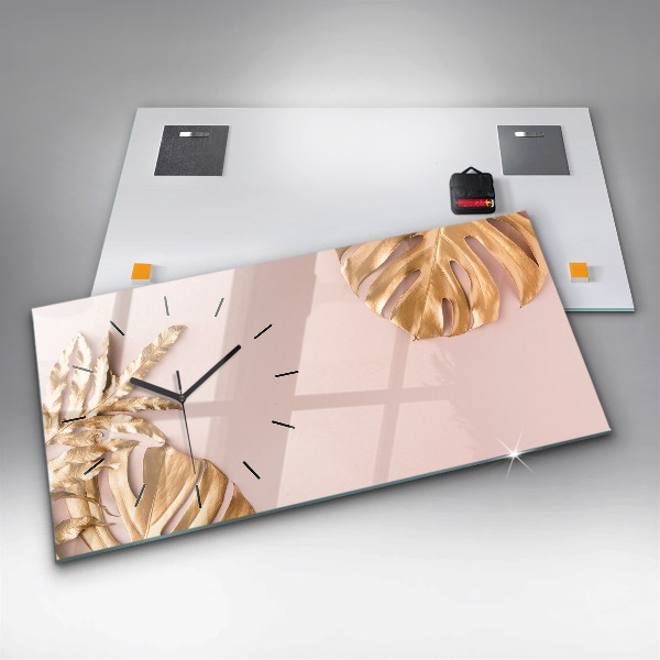 Horloge rectangulaire horizontale Feuilles tropicales dorées