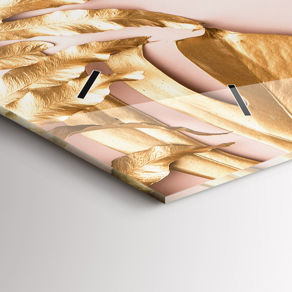 Horloge rectangulaire horizontale Feuilles tropicales dorées