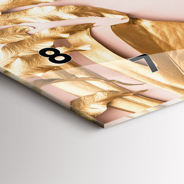 Horloge rectangulaire horizontale Feuilles tropicales dorées