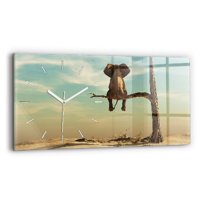 Horloge rectangulaire horizontale Éléphant sur un arbre