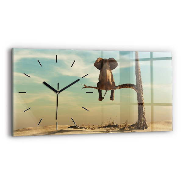 Horloge rectangulaire horizontale Éléphant sur un arbre