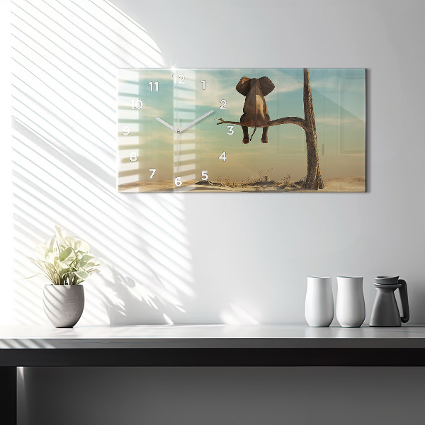 Horloge rectangulaire horizontale Éléphant sur un arbre