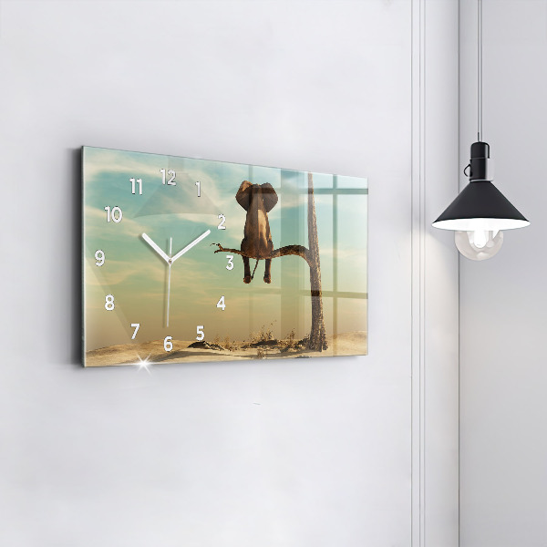 Horloge rectangulaire horizontale Éléphant sur un arbre