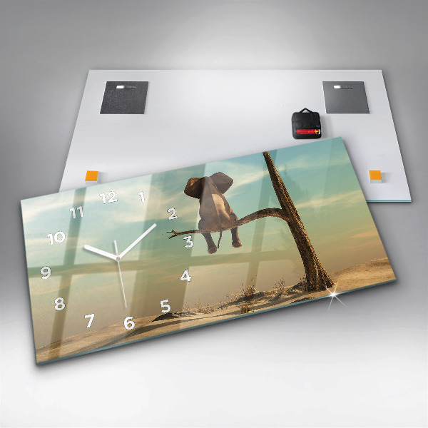 Horloge rectangulaire horizontale Éléphant sur un arbre