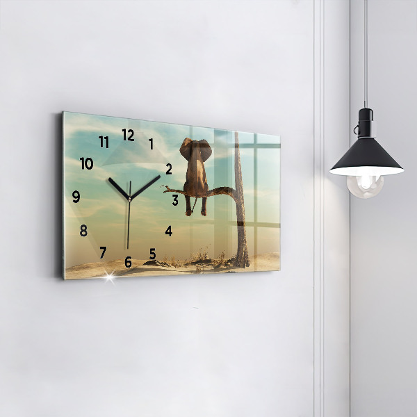 Horloge rectangulaire horizontale Éléphant sur un arbre