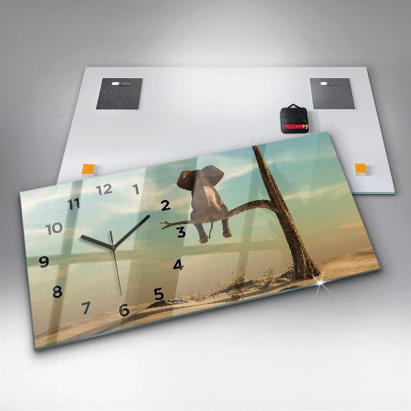 Horloge rectangulaire horizontale Éléphant sur un arbre