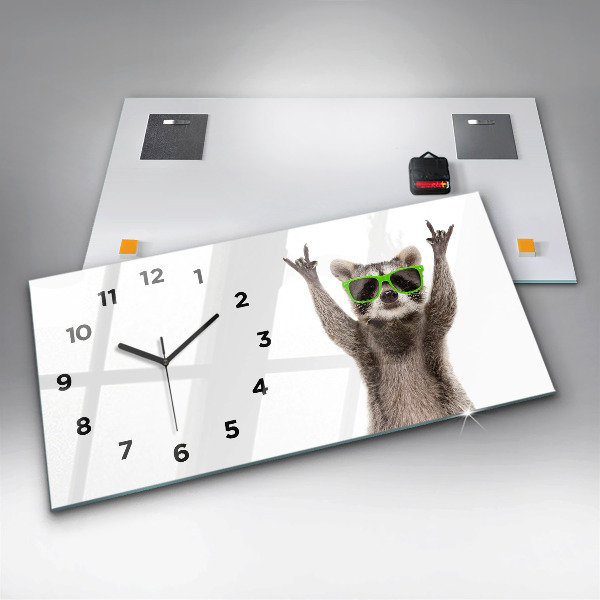 Horloge rectangulaire horizontale Raton laveur avec des lunettes