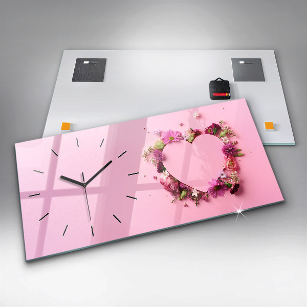 Horloge rectangulaire horizontale Coeur de fleurs