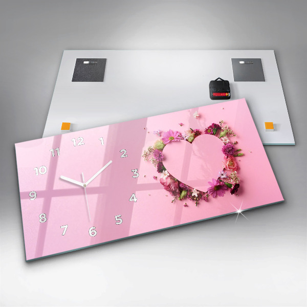 Horloge rectangulaire horizontale Coeur de fleurs
