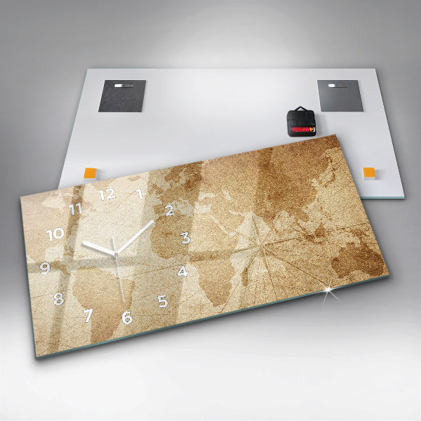 Horloge rectangulaire horizontale Carte du monde vintage