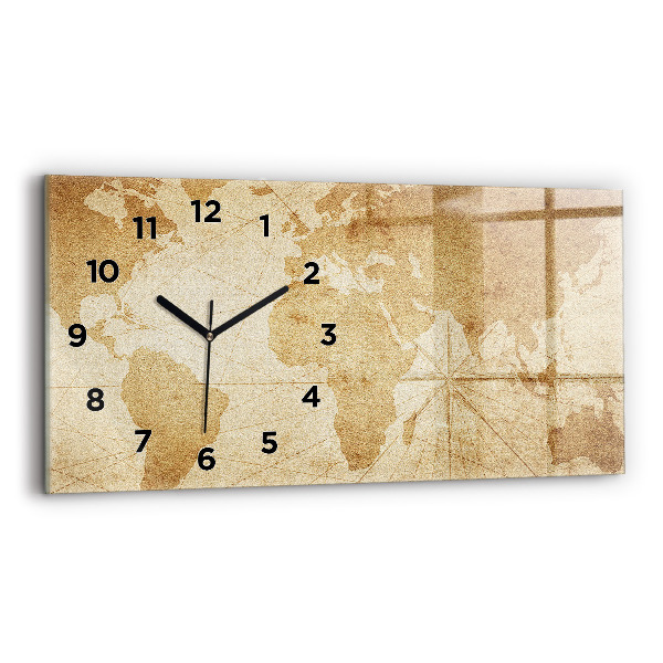 Horloge rectangulaire horizontale Carte du monde vintage
